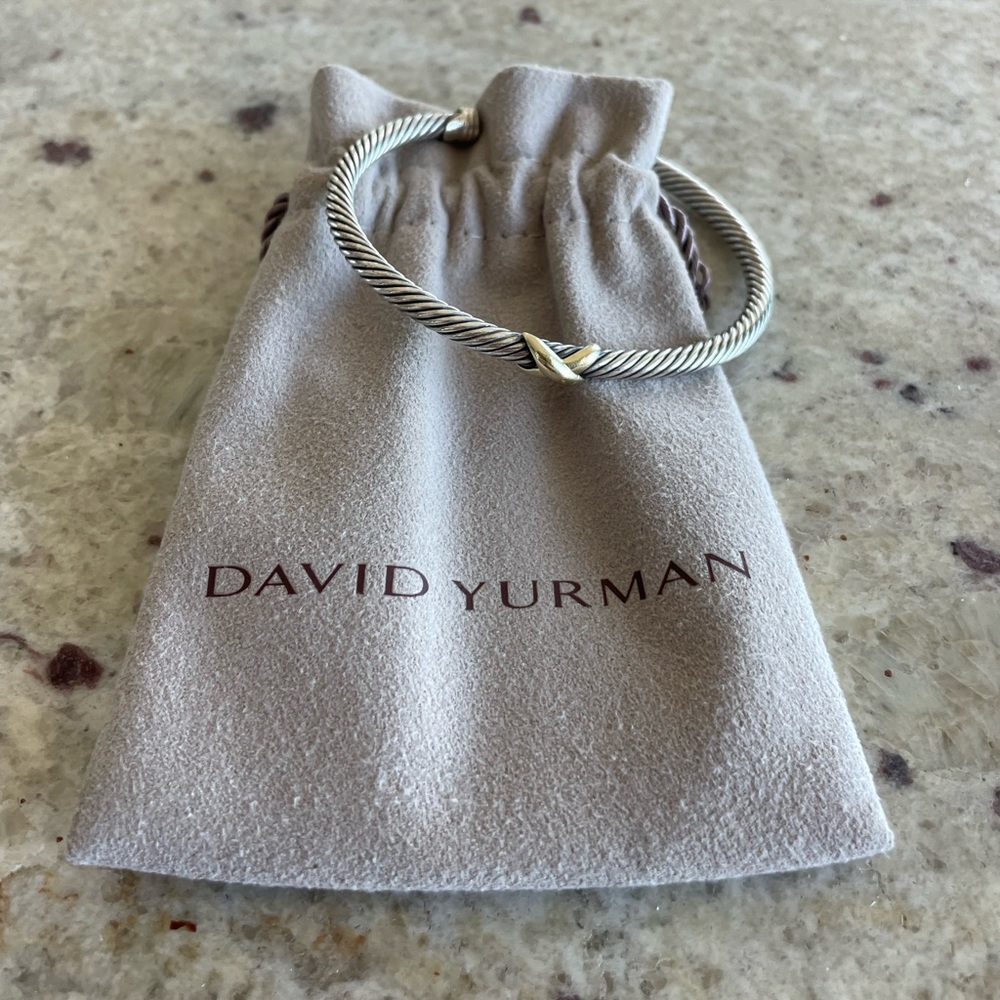 David Yurman X Station Bracelet in Sterling Silver with 18K Yellow Gold Size XS